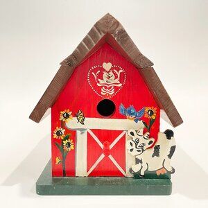 Vintage Wooden Birdhouse Hand Made Bird House Barn 1960s Folk Art Signed